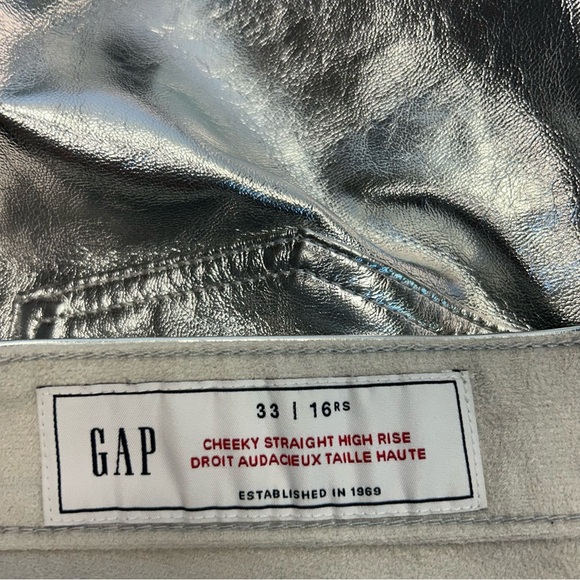 GAP Metallic Silver High Rise Vegan Faux Leather Cheeky Straight Pants Sz 16 - Picture 8 of 10